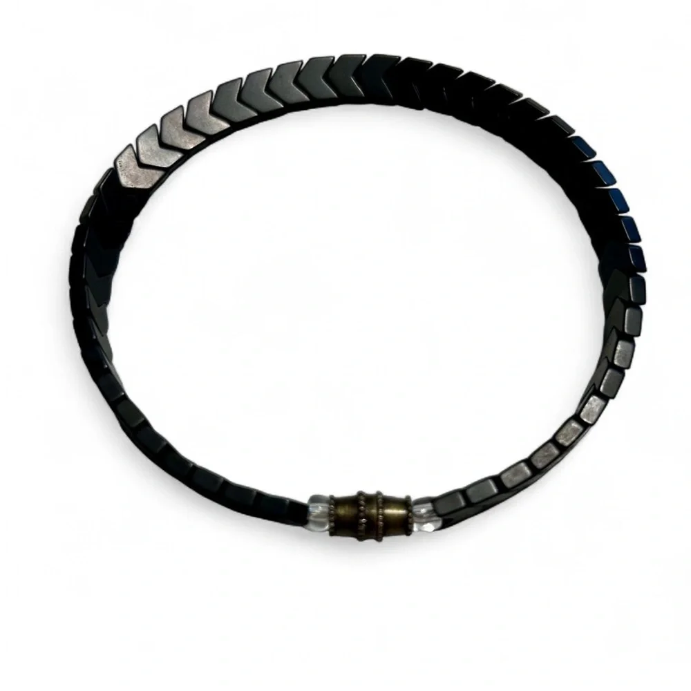 HANDMADE Dark Brown Plated Hematite Men's Bracelet Tread Barrel Clasp, New.